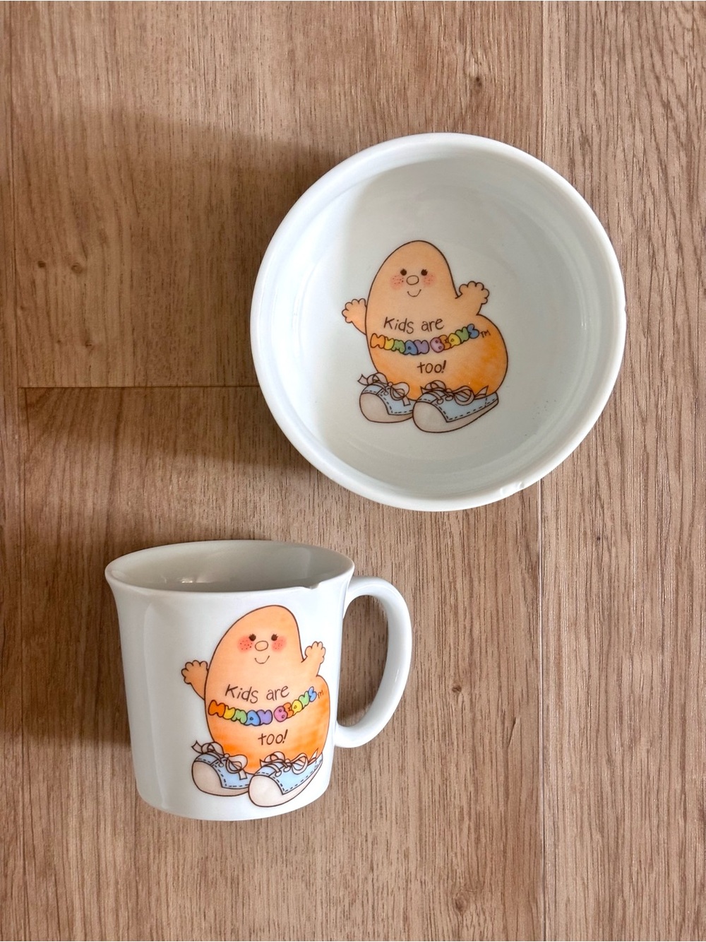 Vintage Kids Ceramic Mug and Bowl Set Human Beans